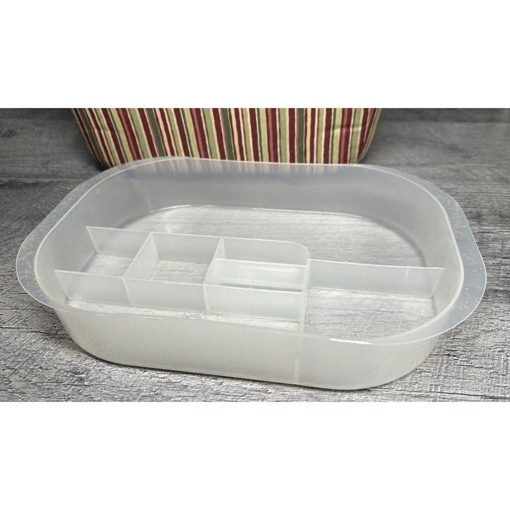 Vintage 70s Sewing Box Carrying Wood Handle Removable Plastic Tray & Extras Lot - Picture 4 of 16